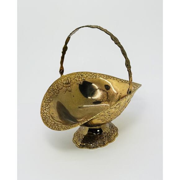 Holiday Imports Gold Plated Metal Basket with Handle Pedestal Floral Decor - Picture 3 of 10